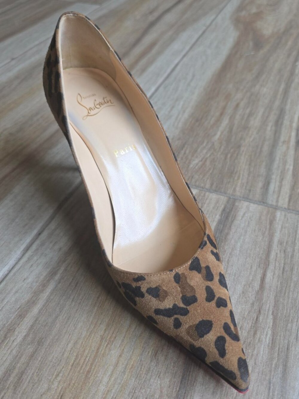 Christian Louboutin Clare 80 Leopard Suede Caramel Shoes Eur. 38.5